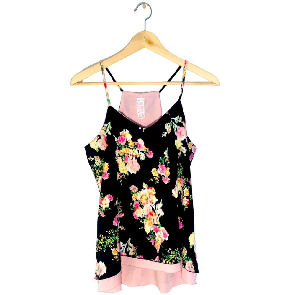 Candie’s cami strap racer back reversible floral and pink tank size Medium